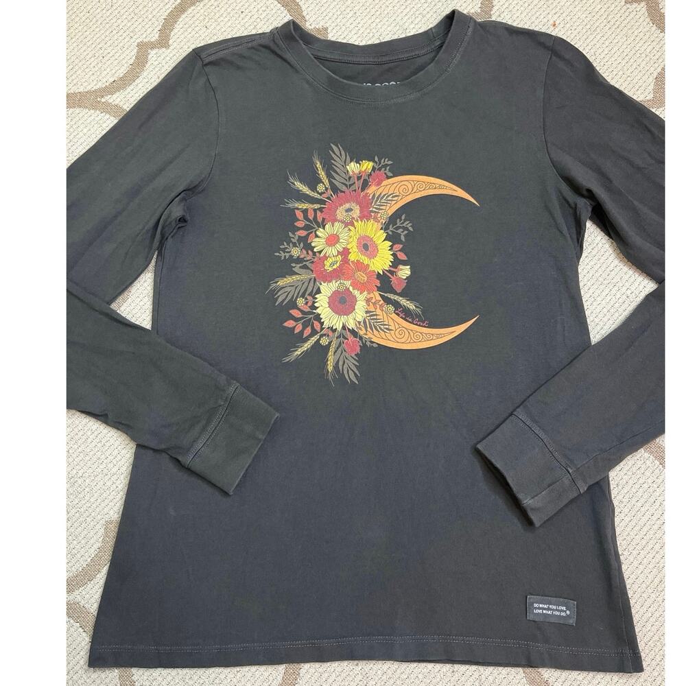 Life Is Good Pumpkin Moon Long Sleeve Crusher Tee Women’s Small Fall Floral